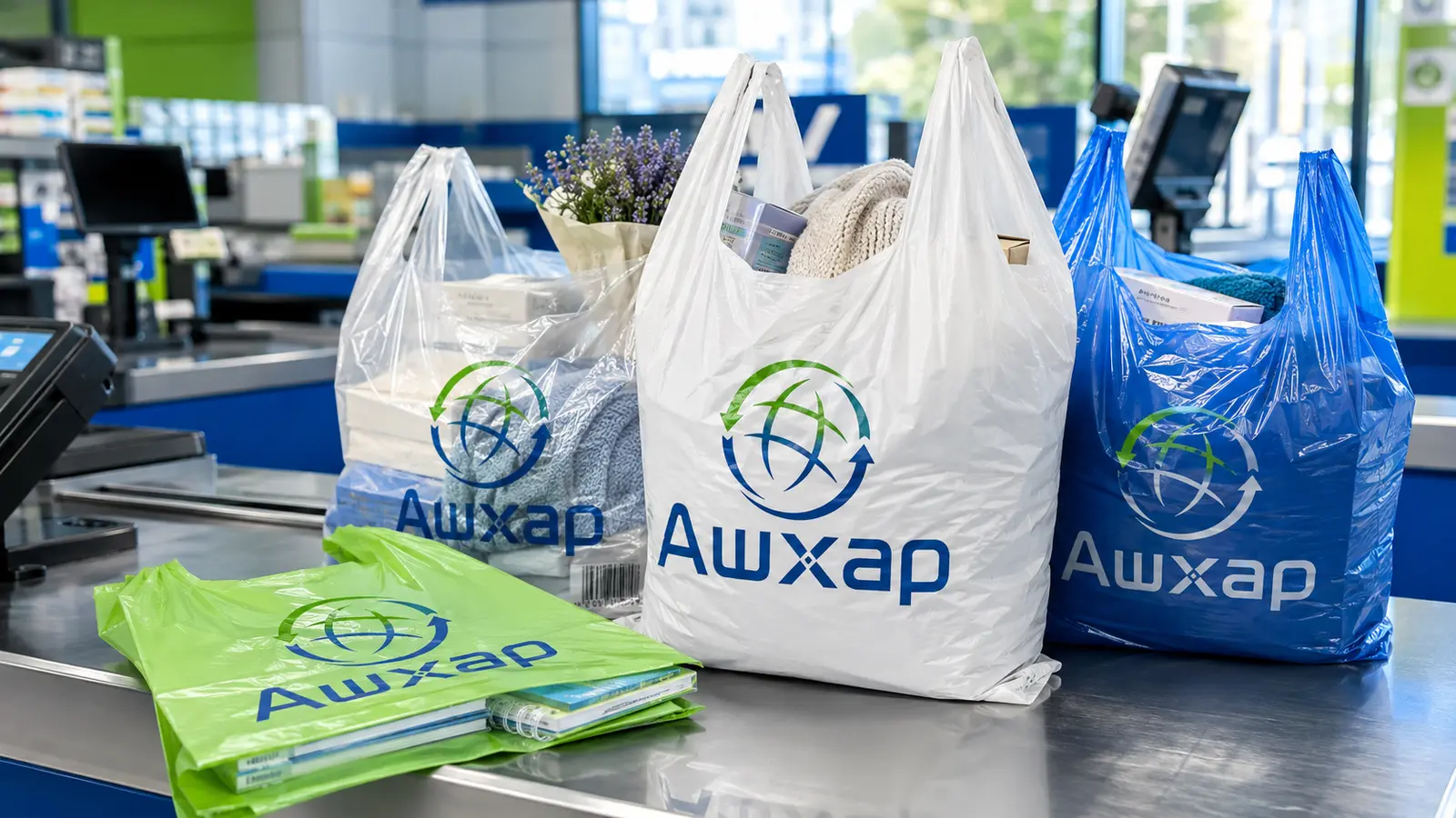 Цветные и прозрачные пакеты майка A-Bag с товарами для магазина